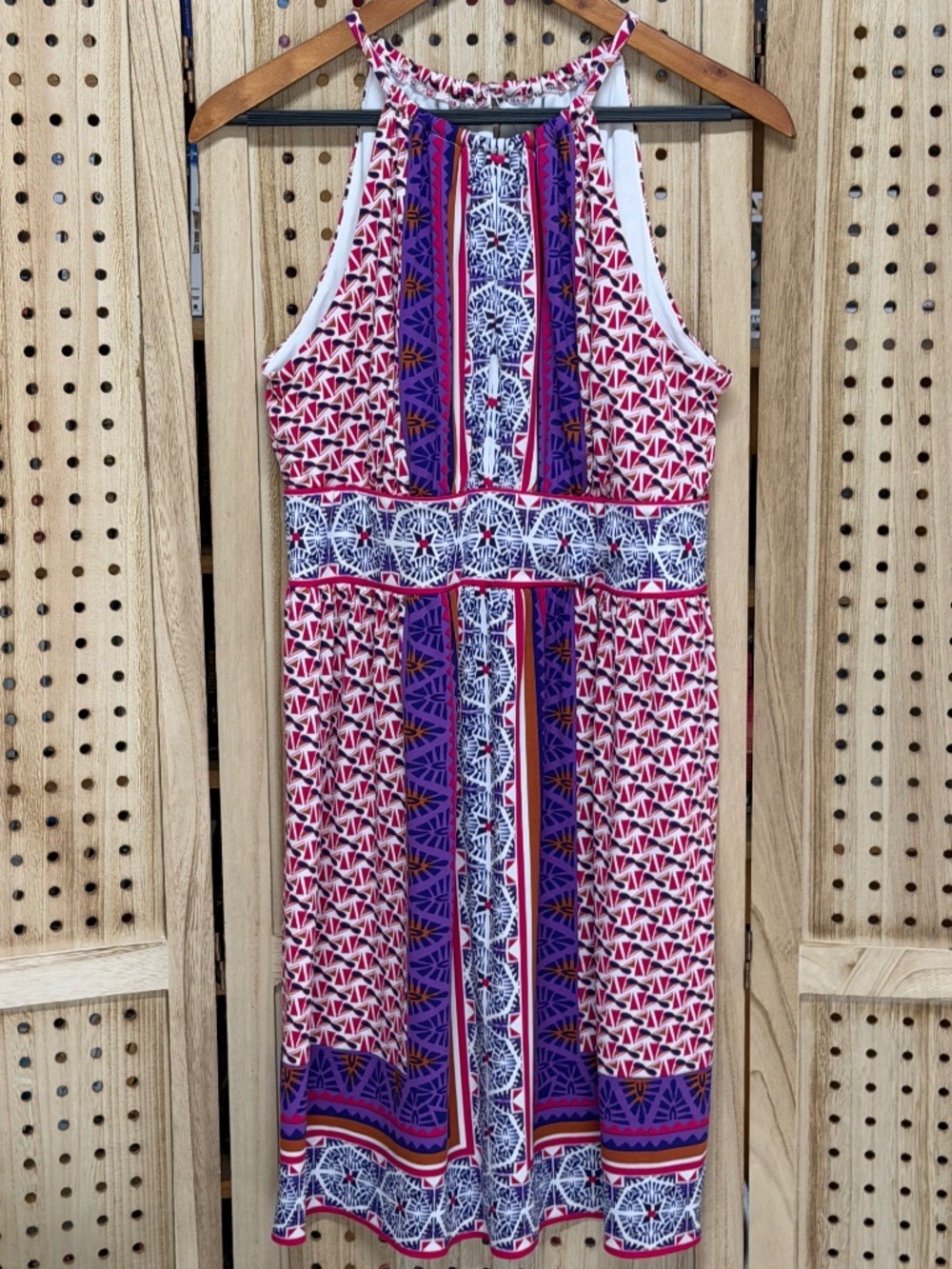 Y2K Geometric Halter Midi Dress Pink Purple Boho Maggie London
